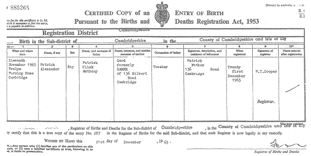 UK birth certificate